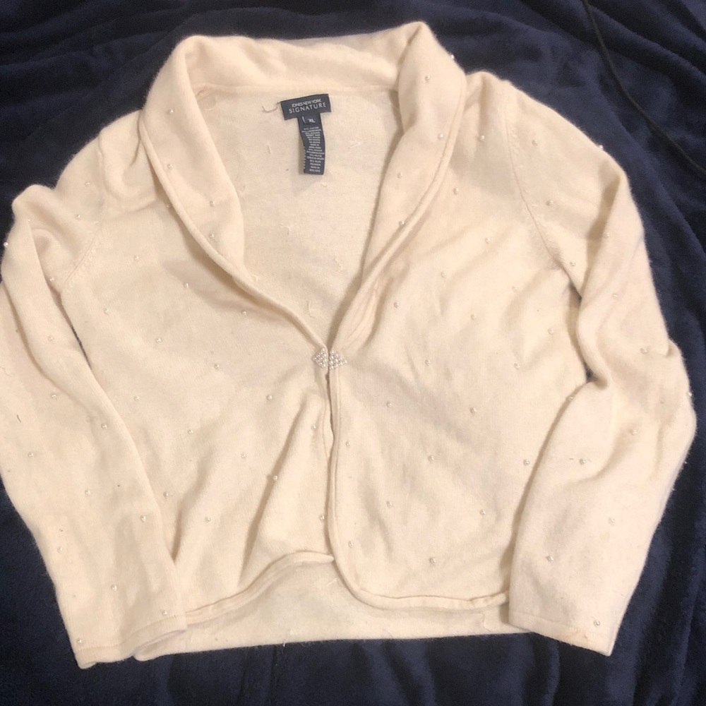Jones New York Cream Sweater with Beaded Accents